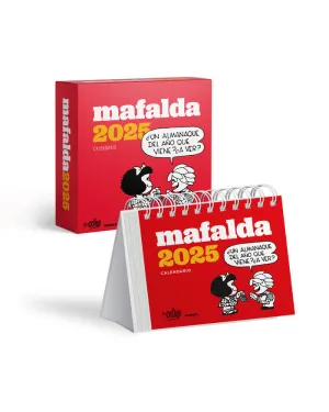 CALENDARIO 2025 MAFALDA. ESCRITORIO ROJO CON CAJA